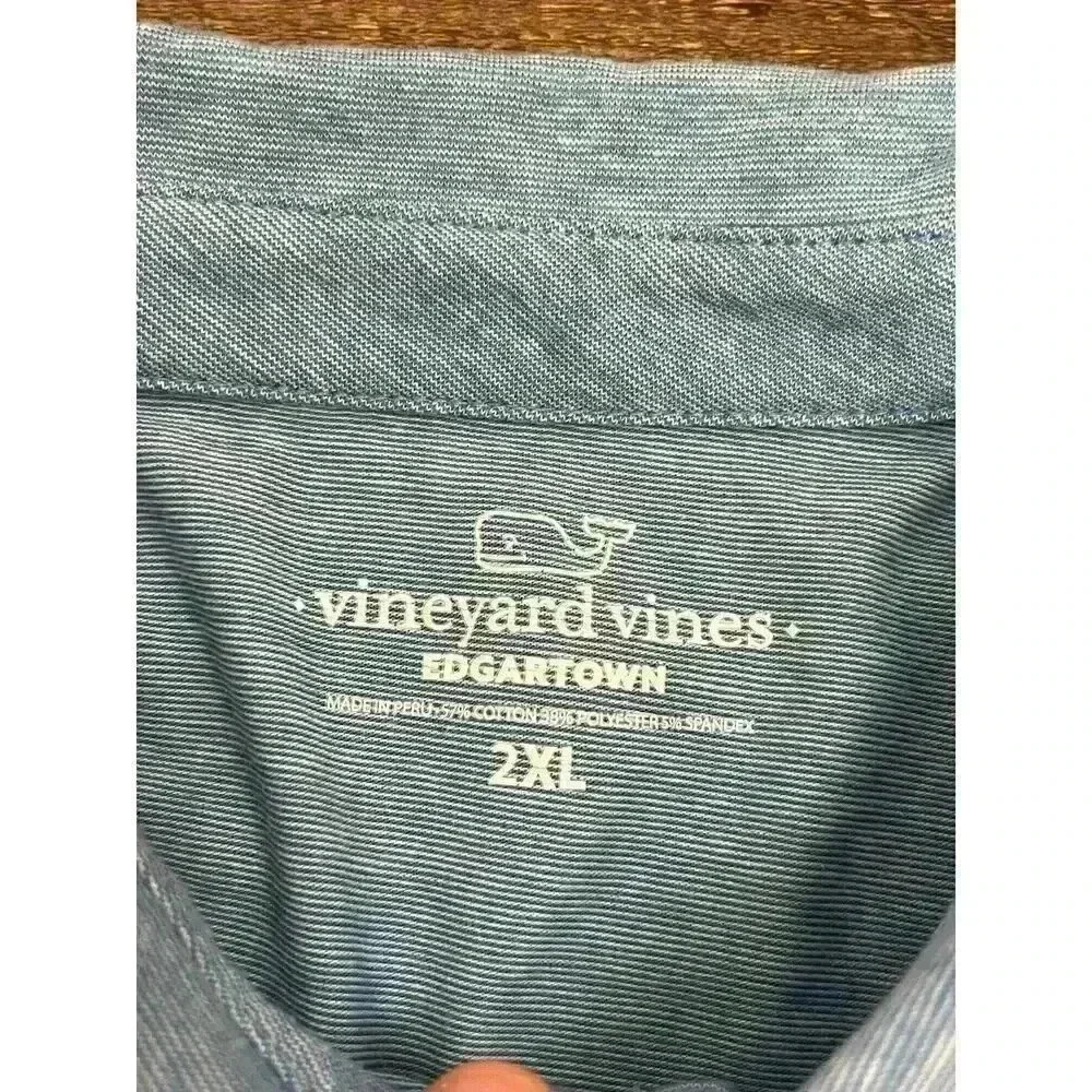 Vineyard Vines Edgartown Polo Heathered Blue Men's 2XL Short Sleeve Cotton Blend - Picture 4 of 9